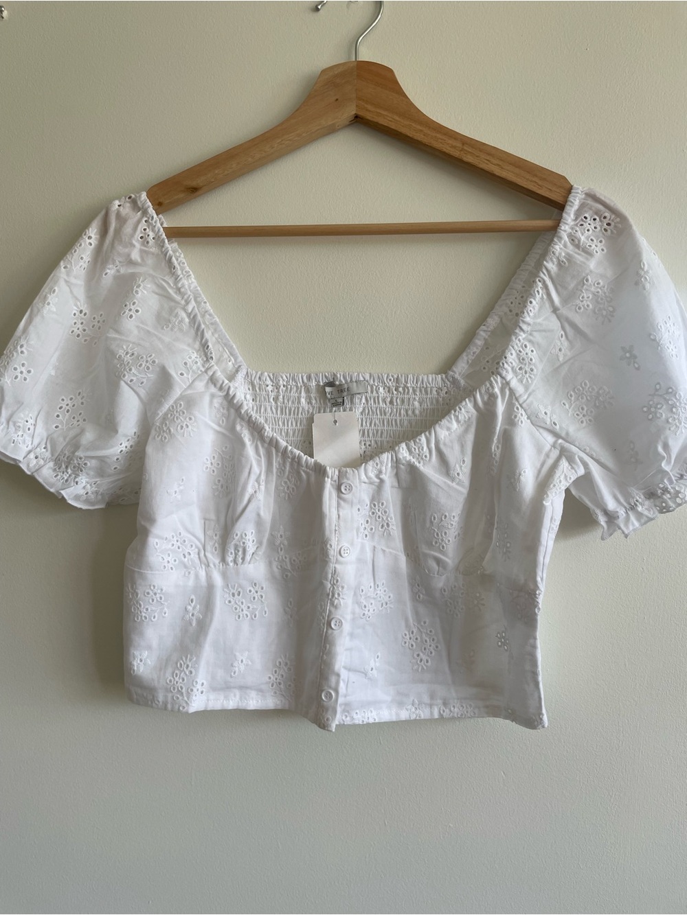 Love Tree White Eyelet Puff-Sleeve Crop Top